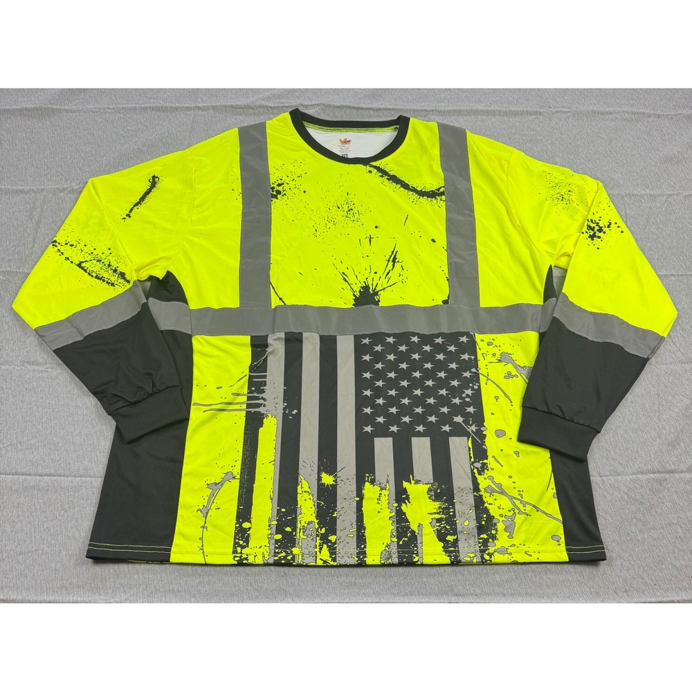 Wild Wear Hi-Vis Safety Shirt Mens 2X ANSI Class 2 Reflective American Flag
